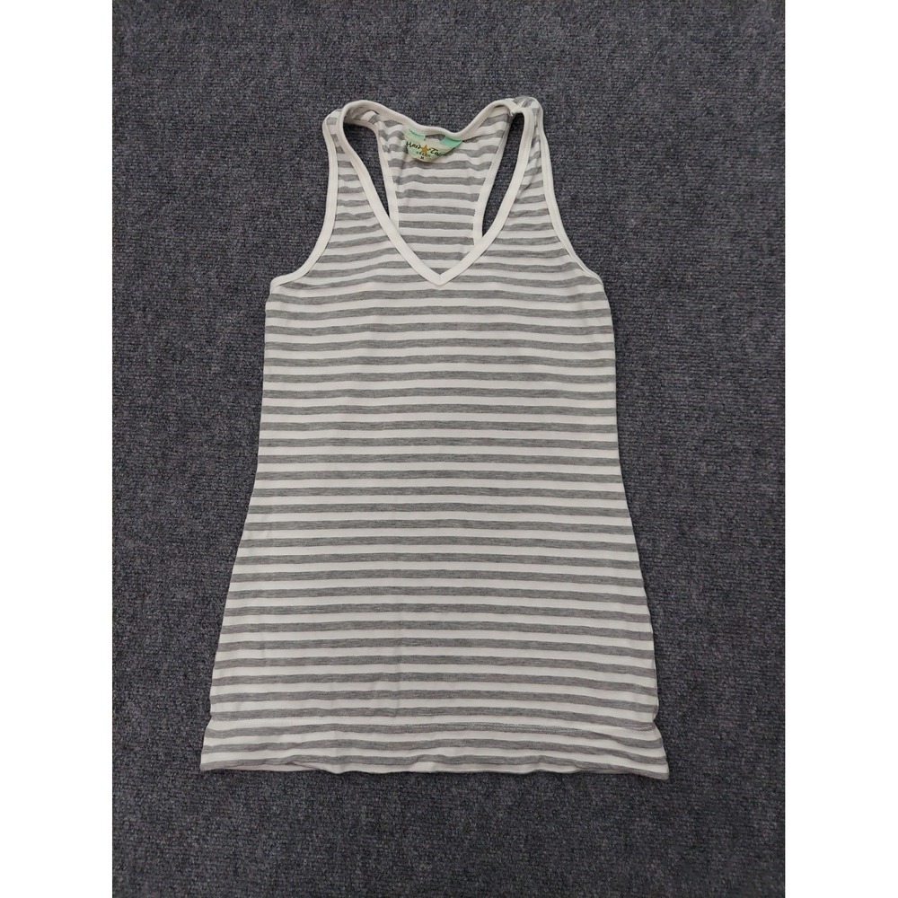 Hard Tail Forever Tank Top Womens Medium Gray White Striped Racer Back Bamboo